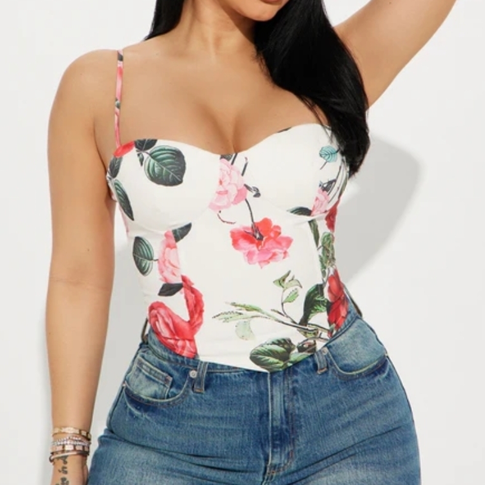 Fashion Nova White Cream Sleeveless Bustier Bodysuit